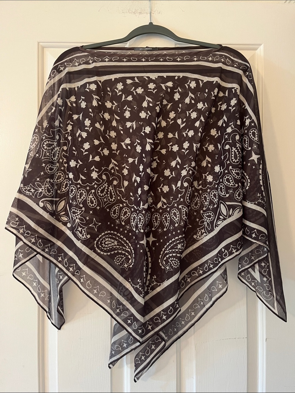 Anthropologie dark Brown & White Paisley Bandana Scarf Poncho
